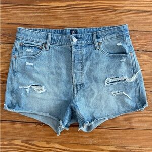 Gap High Waisted Button Fly Distressed Curvy Cheeky Shorts Size 14/32T